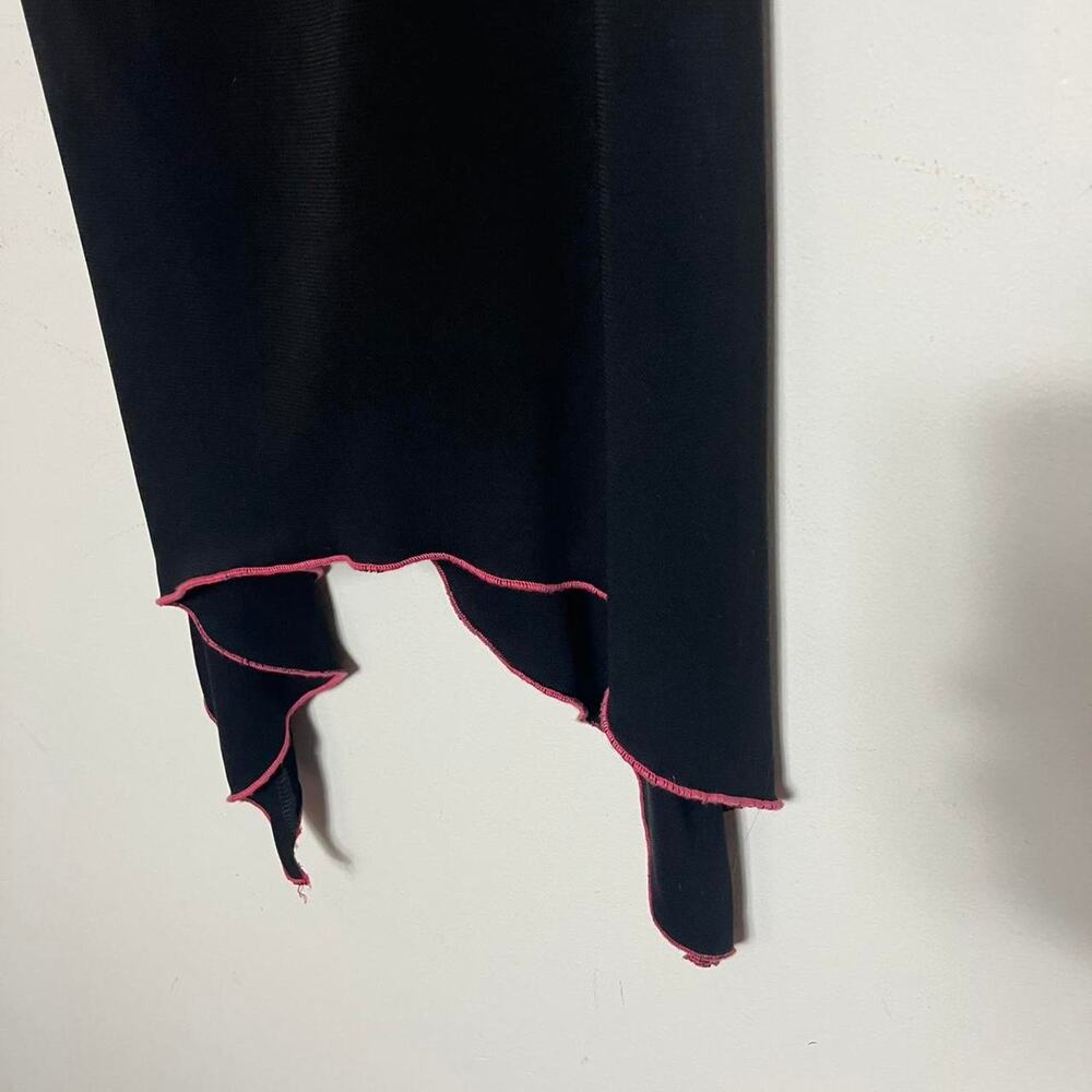 Vintage y2K Black asymmetrical handkerchief hem midi dress with pink trim medium - Picture 3 of 4